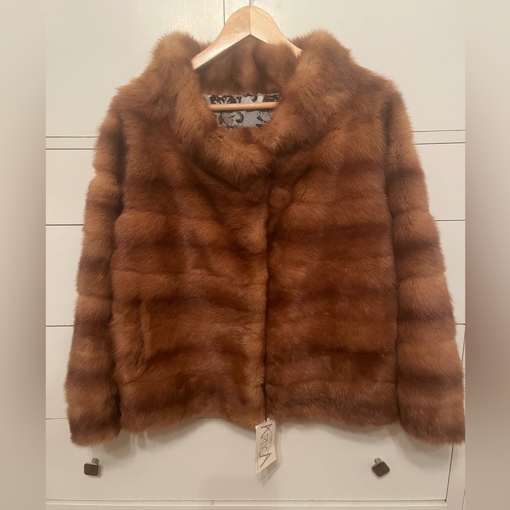 Beautiful NWT Weasel fur coat. Made in Italy.